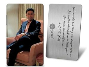 Personalized Metal Photo Plaque – Customized Personalized Photo Silver Wallet Card (8.8 x 5.5cm) Custom Engraved ‘You and Me’ Gift for Couples, Anniversaries & Special Moments