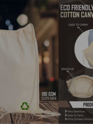 Eco-Friendly Premium Cotton Canvas Drawstring Tote Bag , Reusable Multipurpose Shopping & Travel Bag