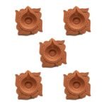 Set of 5 handmade Lotus Square terracotta clay diyas for Diwali — GG Gift, Jaipur