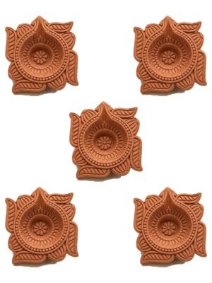 Set of 5 handmade Lotus Square terracotta clay diyas for Diwali — GG Gift, Jaipur