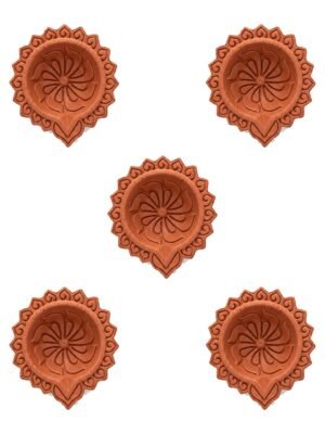 Set of 5 handmade Pinwheel terracotta clay diyas for Diwali — GG Gift, Jaipur