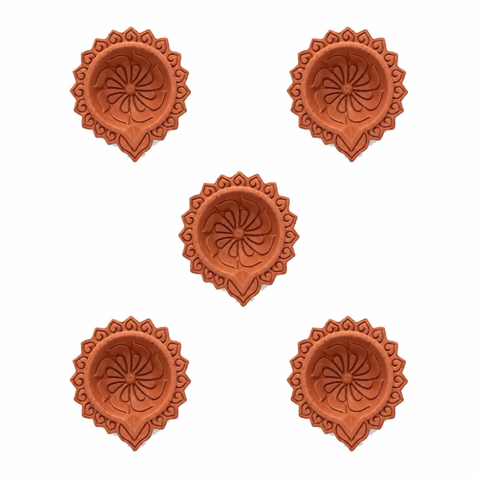 GG-DIY-TC-D2-520MAIN20Pinwheel20Set20of205.jpg Set of 5 handmade Pinwheel terracotta clay diyas for Diwali — GG Gift, Jaipur