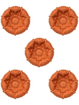 Set of 5 handmade Lotus Bloom terracotta clay diyas for Diwali — GG Gift, Jaipur