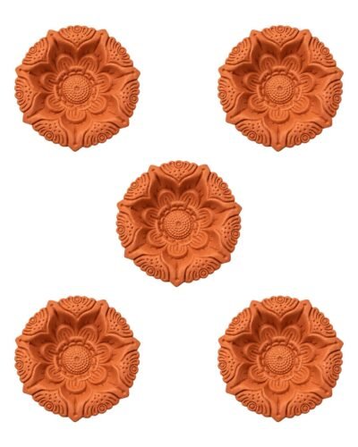 Set of 5 handmade Lotus Bloom terracotta clay diyas for Diwali — GG Gift, Jaipur