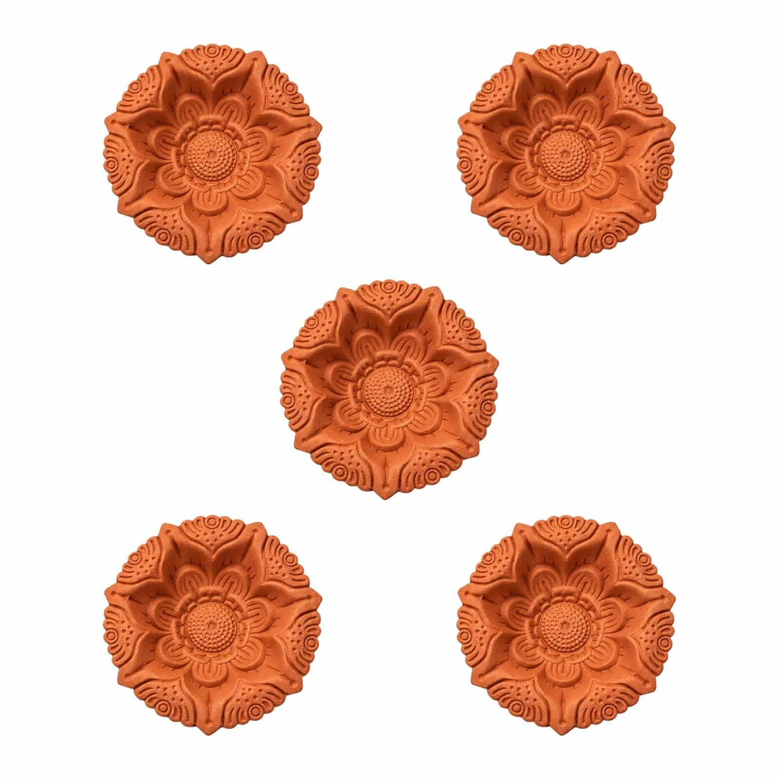 GG-DIY-TC-D3-520MAIN20Lotus-Bloom20Set20of205.jpg Set of 5 handmade Lotus Bloom terracotta clay diyas for Diwali — GG Gift, Jaipur