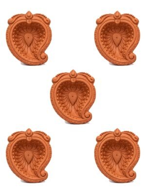 Set of 5 handmade Paisley Ambi terracotta clay diyas for Diwali — GG Gift, Jaipur