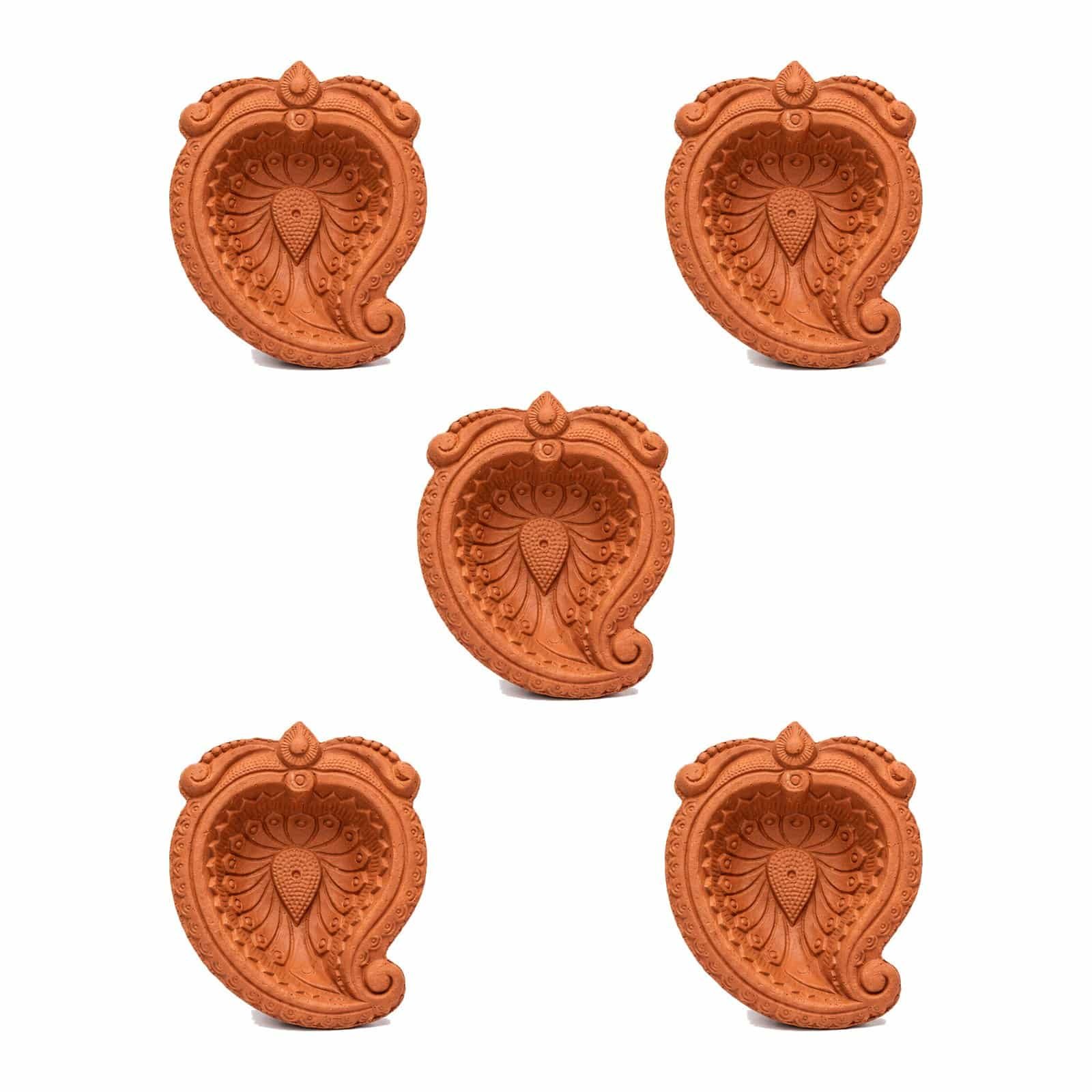 GG-DIY-TC-D4-520MAIN20Paisley-Ambi20Set20of205.jpg Set of 5 handmade Paisley Ambi terracotta clay diyas for Diwali — GG Gift, Jaipur