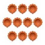 Set of 10 handmade Sunflower Mandala terracotta clay diyas for Diwali — GG Gift, Jaipur