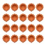 Set of 20 handmade Sunflower Mandala terracotta clay diyas for Diwali — GG Gift, Jaipur