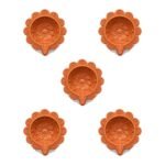 Set of 5 handmade Sunflower Mandala terracotta clay diyas for Diwali — GG Gift, Jaipur