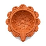 One handmade Sunflower Mandala terracotta clay diya, 3 inch — GG Gift, Jaipur