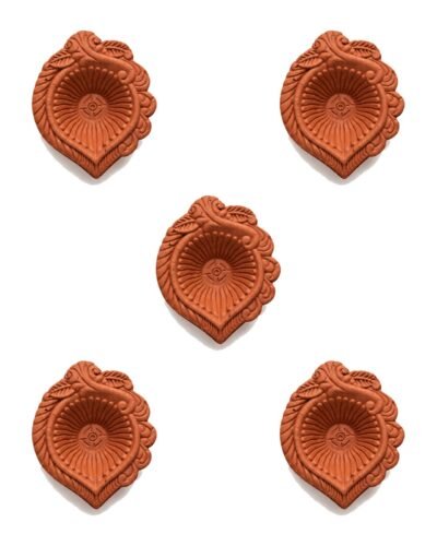 Set of 5 handmade Paan Leaf terracotta clay diyas for Diwali — GG Gift, Jaipur