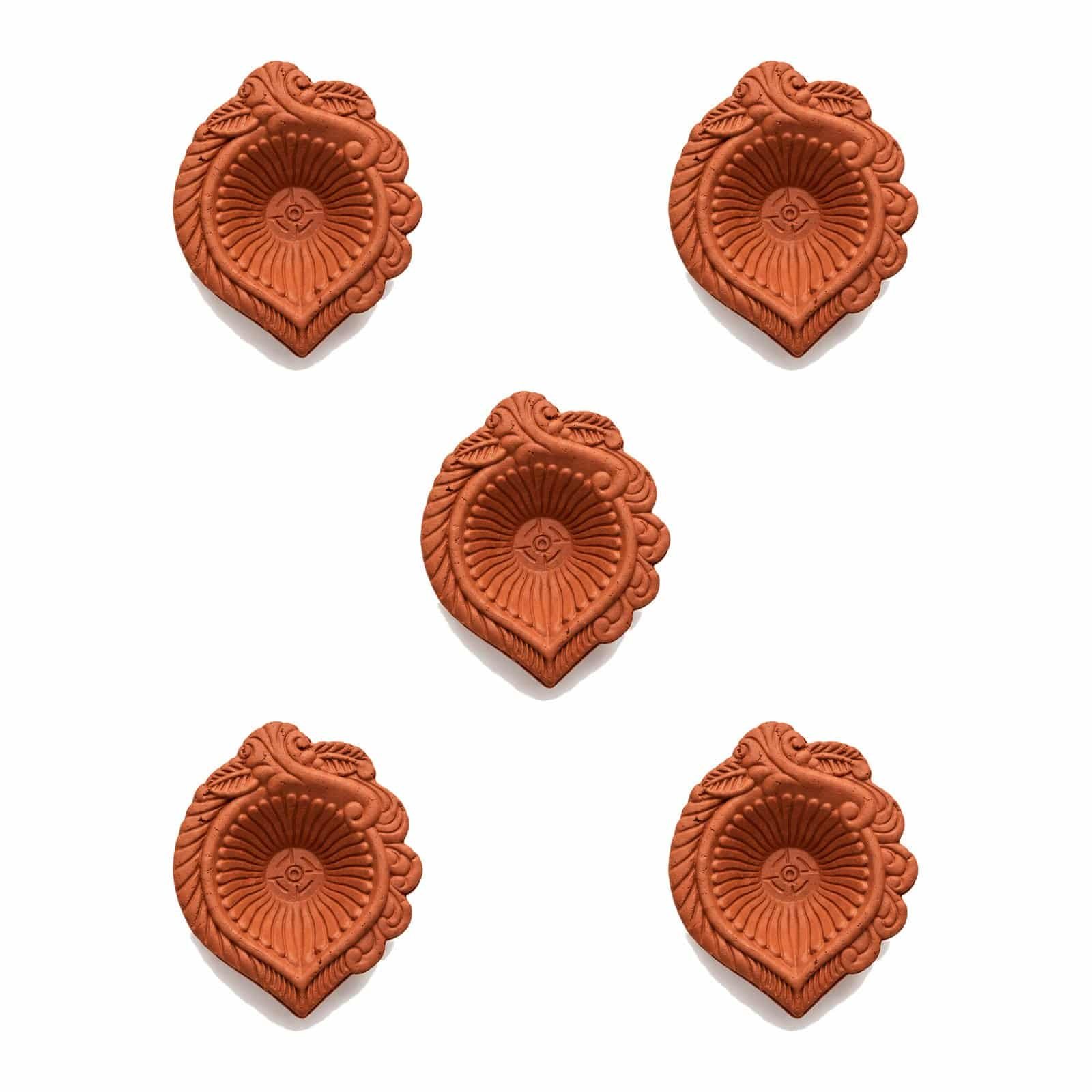 GG-DIY-TC-D6-520MAIN20Paan-Leaf20Set20of205.jpg Set of 5 handmade Paan Leaf terracotta clay diyas for Diwali — GG Gift, Jaipur