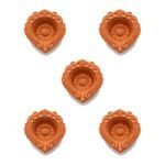 Set of 5 handmade Royal Sunflower terracotta clay diyas for Diwali — GG Gift, Jaipur
