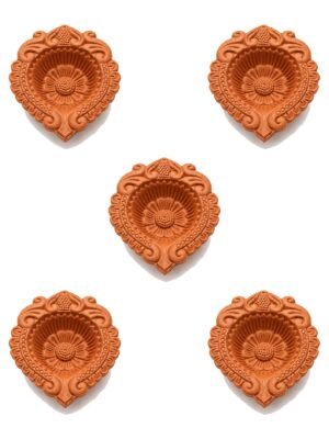 Set of 5 handmade Royal Sunflower terracotta clay diyas for Diwali — GG Gift, Jaipur