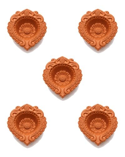 Set of 5 handmade Royal Sunflower terracotta clay diyas for Diwali — GG Gift, Jaipur