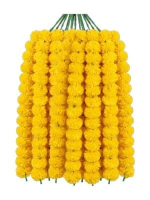 Pack of 5 artificial yellow marigold garlands, 4.5 ft genda phool mala — GG Gift, Jaipur
