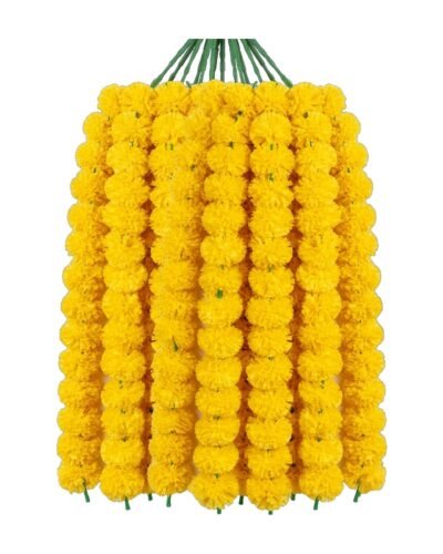 Pack of 5 artificial yellow marigold garlands, 4.5 ft genda phool mala — GG Gift, Jaipur