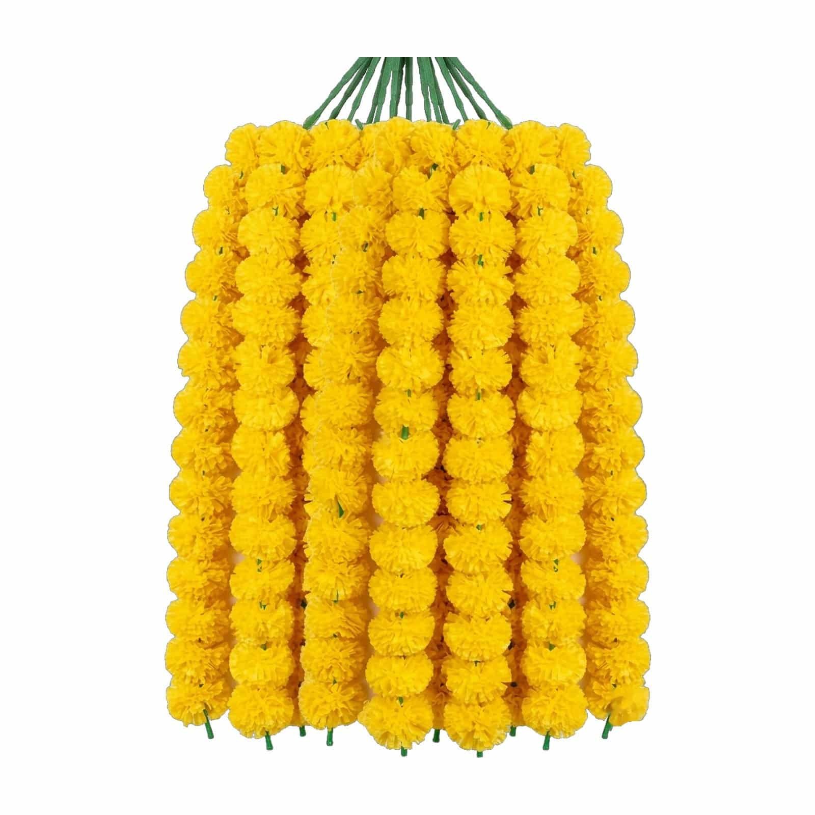 GG-MRG-YEL-520MAIN20Yellow20Pack20of205.jpg Pack of 5 artificial yellow marigold garlands, 4.5 ft genda phool mala — GG Gift, Jaipur