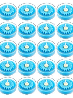 Set of 20 blue jasmine scented soy wax tea light candles with a hand moulded flower — GG Gift, Jaipur