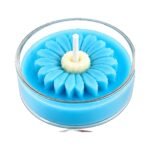 One blue jasmine scented soy wax tea light candle with a hand moulded flower — GG Gift, Jaipur