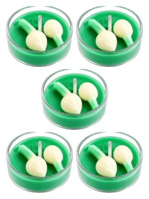 Set of 5 green mogra scented soy wax tea light candles with a hand moulded flower — GG Gift, Jaipur