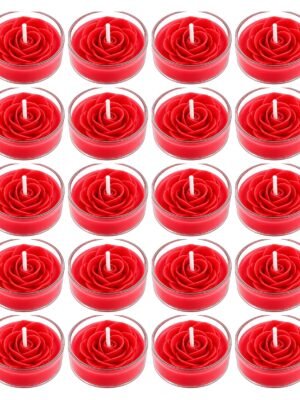 Set of 20 red rose scented soy wax tea light candles with a hand moulded flower — GG Gift, Jaipur
