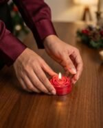 Red rose scented soy wax tea light candles lit for Diwali — GG Gift, Jaipur