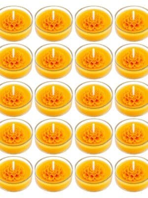Set of 20 yellow lemongrass scented soy wax tea light candles with a hand moulded flower — GG Gift, Jaipur