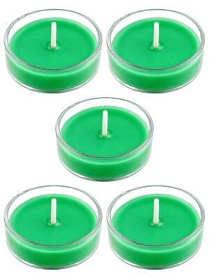 Set of 5 green mogra scented soy wax tea light candles — GG Gift, Jaipur