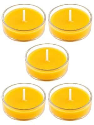Set of 5 yellow lemongrass scented soy wax tea light candles — GG Gift, Jaipur
