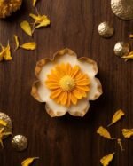 Daisy brass urli candle, rose scented soy wax in a brass bowl — GG Gift, Jaipur
