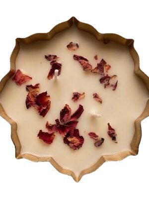 Rose Petal brass urli candle, rose scented soy wax in a brass bowl — GG Gift, Jaipur