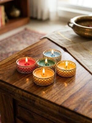 Scented t light candle plain set of 5 multicolour