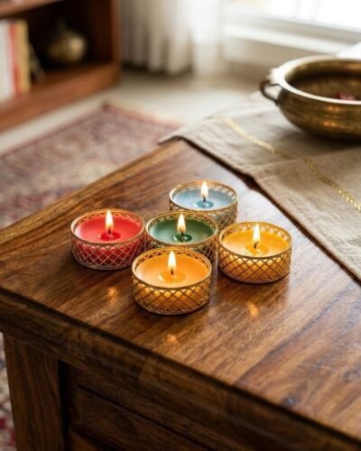 Scented t light candle plain set of 5 multicolour